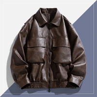 Blouson Bomber Homme en Cuir PU Fin et Décontracté Automne 2026 avec Logo Avant et Fermeture Éclair