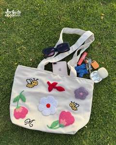 Bolsa de tela de algodón con parche de chenilla, reutilizable, para compras, para el hombro, para llevar la compra, para mujer, regalos promocionales, embalaje. - Product Image 5