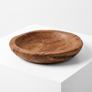 Tazón Poco Profundo de Madera de Teca Hecho a Mano de Primera Calidad, Borde Natural, Minimalista, Ecológico, Duradero, Sostenible, Color Personalizado - Product Image 1
