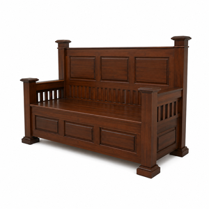 Banc d'église en bois massif avec dossier haut et panneau sculpté – Mobilier de culte pour église, chapelle, salle de prière - Product Image 1