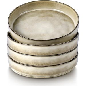 Grandes assiettes plates en grès de 8,25 pouces, ensembles de 4 bols à pâtes, bols de service en céramique pour salades, repas ou céréales - Product Image 1