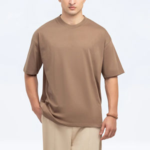 T-shirt pour homme de qualité supérieure, 100% coton, formel, respirant, coupe ample, épaules tombantes, couleur unie, tricoté numériquement sur mesure - Product Image 3