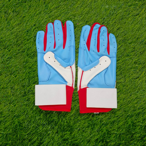 Custom Brand Unisex Leather Batting Gloves Left-Handed Red White Blue Breathable Wrist Support <b>Hook</b> Loop Closure Training Use - Product Image 4