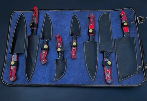 Ensemble de 8 couteaux de cuisine en acier damas faits à la main, couteaux de chef professionnels avec manche en bois rouge, ensemble de couverts de cuisine haut de gamme OEM ODM - Product Image 5