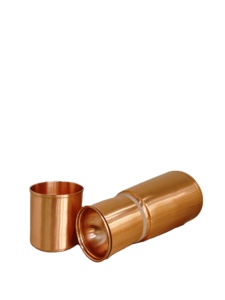 Premium Handcrafted Copper Nightstand Carafe 950ML Matte Finish Designer Bedside <b>Jar</b> with Inbuilt Cup Luxury Gift Set - Product Image 4