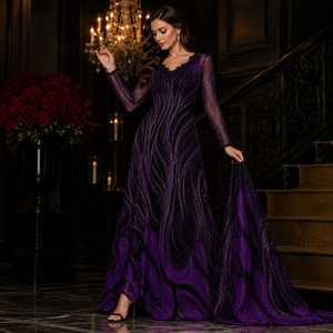 Black <b>Red</b> Embroidered Formal Evening Gown Suit for Women Designer Party Wear Floor-Length Dress <b>Sequins</b> Sheer Sleeves Indian - Product Image 4