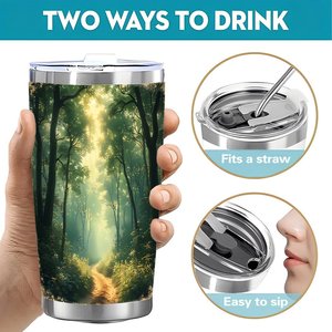 Gobelet isotherme en acier inoxydable de 20 oz à double paroi, design forêt - Product Image 5