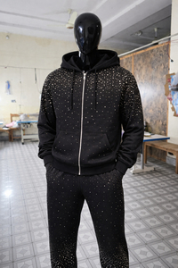 Ensemble de survêtement pour homme, imprimé à pois noirs, sweat-shirt à capuche avec fermeture éclair et pantalon de survêtement long, tenue décontractée, survêtement en strass pour adultes - Product Image 6
