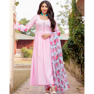Conjunto de Traje de Chifón Rosa Transpirable para Mujer, Estilo Indio-Pakistaní, con Mangas de Organza y Dupatta Sólida Elegante, Ideal para el Verano - ¡Venta Caliente! - Product Image 5