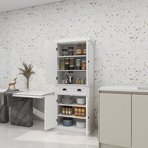 Armadio Dispensa da Cucina Autoportante da 180 cm con 4 Ante e 2 Ripiani Regolabili per Sala da Pranzo e Soggiorno - Product Image 4