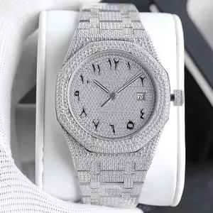 Reloj con Cierre Oculto Plateado, Diamante Moissanita VVS, Esfera Árabe, Acero Inoxidable, para Hombre, Movimiento Automático ETA, Estilo Hip Hop, Corte Brillante Redondo VS1 - Product Image 1