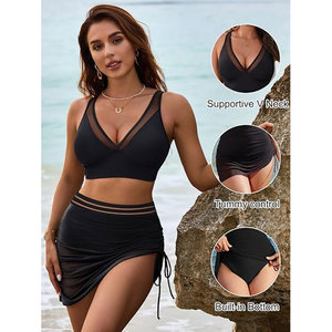 Traje de Baño sin Mangas de Alta Calidad para Mujer, con Cintura Elástica, Elegante, con Pliegues de Malla, Ropa de Playa - Product Image 5