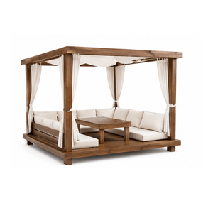 Cama de Exterior de Lujo de Madera Maciza con Cortinas, Gazebo para Jardín, Cabana para Villa, Resort, Patio, Jardín Trasero, Juego de Muebles de Hotel - Product Image 1