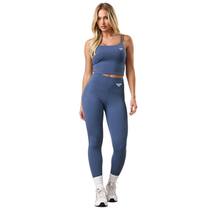Leggings de fitness pour femmes, taille haute, longueur intégrale, sans couture, extensibles, bleus, confortables pour le yoga, la course à pied et l'entraînement - Product Image 1