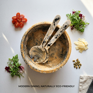 Bol à salade en résine effet marbre fait main avec cuillère, vaisselle décorative haut de gamme, service de table en résine à motif marbre premium - Product Image 3