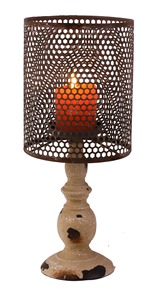 Decorative Antique Style Rustic Iron Candle Stand with Perforated Cage and Distressed Base Home Decoration - Product Image 2