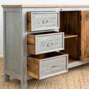 Antique Luxury Solid Wood <b>Sideboard</b> with Floral Pattern Rustic Design <b>Storage</b> Furniture for Entryway and Living Room - Product Image 3