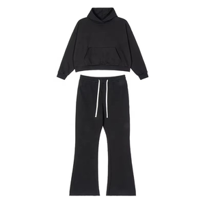 ชุดเซ็ตฮู้ดดี้ครอปตัวยาวทรงโอเวอร์ไซส์ผ้าคอตตอนหนานุ่มสไตล์สตรีทแวร์ขายส่ง ODM พร้อมกางเกงขายาวทรงกว้าง เป็นมิตรต่อสิ่งแวดล้อม จัดส่งรวดเร็ว - Product Image 1