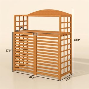 Cancello in legno marrone chiaro con schermo per la privacy, tavolo portavasi, scrivania con contenitore, scaffali a parete - Categoria prodotto - Product Image 6