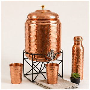 Distributeur d'eau en cuivre pur martelé avec support, pot à eau en cuivre pour la consommation, Matka en cuivre artisanal antirouille pour la maison - Product Image 6