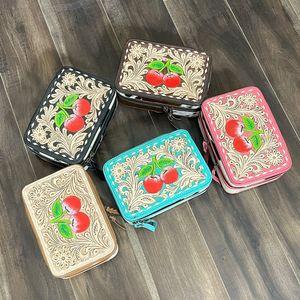Estuche de Joyería de Cuero Vacuno Genuino Rosa de Moda, Hecho a Mano, con Diseño de Cerezas, Caja Organizadora de Joyas para Regalo - Product Image 5