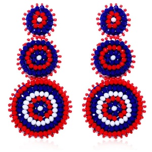 Pendientes Redondos Patrióticos Hechos a Mano con Cuentas para Mujeres y Niñas, Pendientes Colgantes Bohemios Rojos, Blancos y Azules, Joyería de Moda - Product Image 1