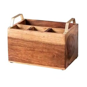 Best Quality Luxury Wooden Caddy Cutlery Holder With Gold Metal Handles 4 Section for Kitchen Utensils Organizer - Product Image 1