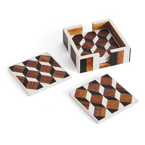 Ensemble de sous-verres de tasses à thé en résine époxy de couleur personnalisée Style de conception occidentale 4-6 pièces Boîte de sous-verre carrée écologique pour usage alimentaire - Product Image 1