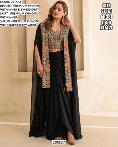 Costume de cérémonie traditionnel pour femmes Ziva Black, longueur au sol, pour mariage et Diwali - Product Image 2