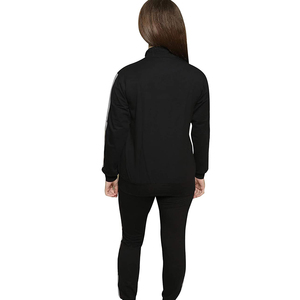 Ensemble de survêtement rayé noir pour femme, sweat-shirt sport à col roulé et fermeture éclair à manches longues et pantalon, respirant en polyester et élasthanne - Product Image 2