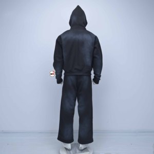 Unisex <b>Black</b> Hooded Zipper Tracksuit Full Length Solid Color Casual Autumn Wear Breathable Trendy Polyester Sweatshirt <b>Pants</b> Set - Product Image 3