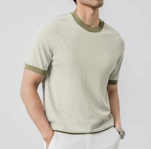 Men's Silk Screen Printed Blank Design Short Sleeve O-Neck Knitted Casual <b>T</b>-<b>Shirt</b> Regular <b>Fit</b> Contrast Trim <b>White</b> Pants for - Product Image 2