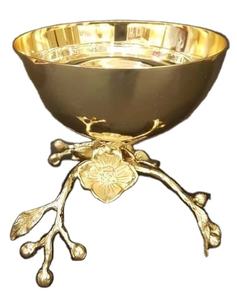 VISHAL HANDICRAFT Bol à noix classique en aluminium doré, design élégant avec feuilles, fleurs et branches, personnalisable, décoratif - Product Image 1