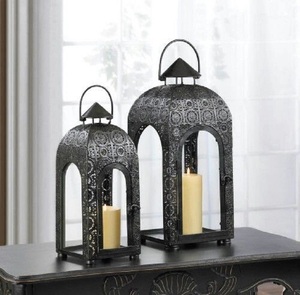 Luxury Metal <b>Lantern</b> <b>Set</b> of 2 Rectangular Candle Holders with Arched Design for Home Decoration - Product Image 1