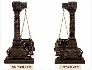 Columpio Jhula de Madera Tradicional Moderno Hecho a Medida con Pilares de Madera de Teca Tallada, Base de Elefante y Diseño de Respaldo Jali para Uso en Interiores - Product Image 6