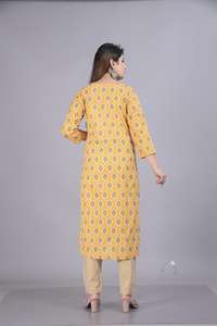 Женский хлопковый сальвар-камиз горчично-желтого цвета с цветочным принтом, рукав 3/4, винтажный, летний, для свадьбы, вечеринки, повседневный, этнический стиль, стандартный крой - Product Image 2