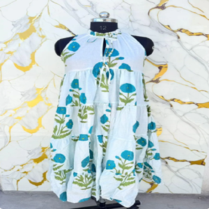 Garden Print Cotton Maxi <b>Dress</b> with Layered Tiered Silhouette <b>Bohemian</b> Caftan Style Lightweight Jaipur Summer Sundress - Product Image 1
