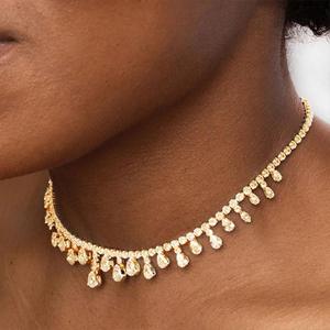 Collier ras-de-cou AMBER JEWELS de luxe en argent 925 avec moissanite et perle d'eau douce, design goutte d'eau taille poire, ensemble de bijoux en or 14 carats - Product Image 3