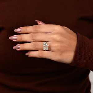 Bague Toi et Moi en Or Massif 10k 14k 18k, Or Rose, Argent, avec Diamant de Laboratoire Taille Poire Émeraude, Bague de Fiançailles Solitaire - Product Image 4