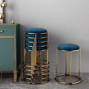 Round <strong>Stacked</strong> <strong>Stool</strong> with PU Leather Seats Without Backrest and Armrest Gold Frame for Home Dining Room Kitchien - Product Image 4