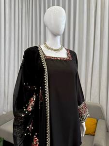 <b>Black</b> Embroidered Salwar Kameez with Dupatta Women <b>Pakistani</b> <b>Dress</b> Wedding Party Eid Wear - Product Image 1
