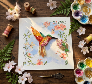 Carte d'invitation 3D pop-up faite à la main avec colibris et motifs floraux, finition mate personnalisée, artisanat en papier du Vietnam - Product Image 2