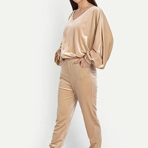 Women's Winter Solid <b>Flared</b> Fitted Two-Piece Tracksuit Set Velvet Velour Custom Cotton Anti-Bacterial Quick Dry Breathable - Product Image 5