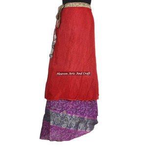 Boho New Indian Around Silk Sari Wrap Skirts Recycled Silk Saris Style Skirts Sarongs Skirts Indian <b>Old</b> Saree Reversible Print - Product Image 2