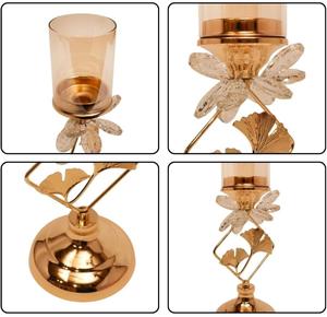 Glided Dragonfly Glass Hurricane Candleholder Modern <b>table</b> top <b>decor</b> - Product Image 2