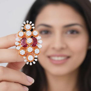 Anillo de Cóctel Grande con Racimo Floral de Diamantes y Rubíes en Oro de Lujo para Mujer, Regalo de Joyería para Boda - Product Image 4