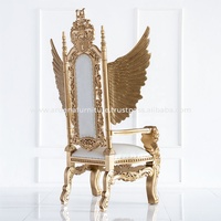 Superbe Chaise Trône Roi Lion de Qualité Supérieure avec Ailes, en Bois Massif d'Acajou Doré, Style Antique Français, pour Hôtels, Salons et Appartements