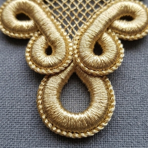 Luxury Gold Metallic Embroidery Frog Fastener Knot, Elegant Passement Erie Trim Motif for Jacket, Costume <b>Applique</b> Sewn - Product Image 2