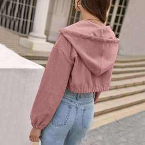 New Trend Women's Winter Hooded <b>Zip</b>-<b>Up</b> <b>Jacket</b> Casual Drawstring Pocket Breathable Short Crop Design Woven Solid Pattern Autumn - Product Image 5