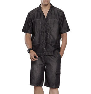 ชุดเซ็ตยีนส์ขาสั้นคุณภาพสูงสำหรับผู้ชาย กางเกงยีนส์คาร์โก้ขาสั้น พิมพ์โลโก้ตามสั่ง แฟชั่นเอวยางยืด - Product Image 1